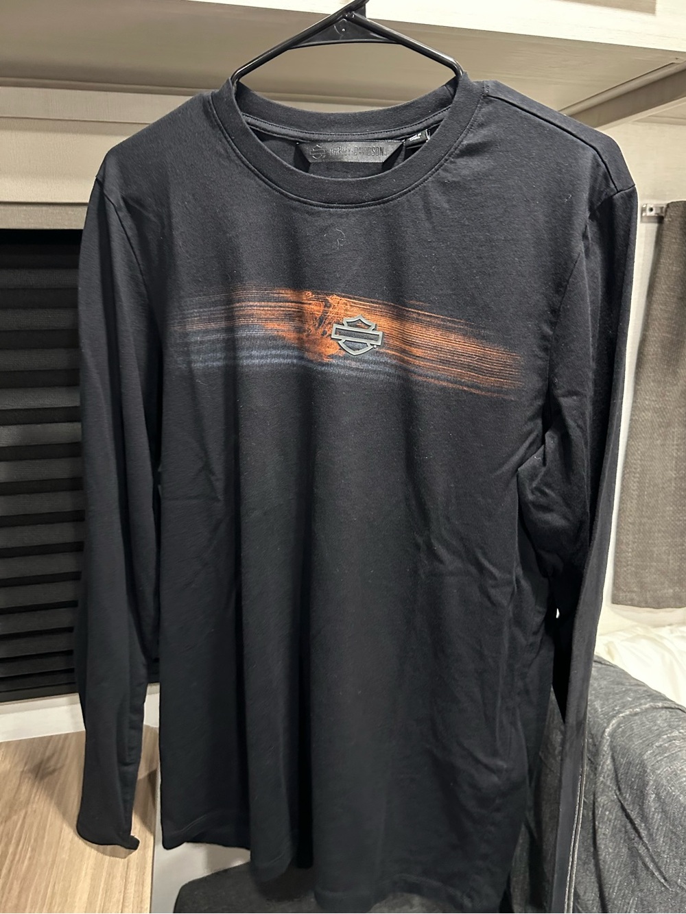 Harley-Davidson Men's Black Long-Sleeve Logo Tee with Orange Accent size M